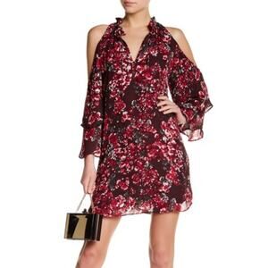 Parker Red and Black Floral Cold-Shoulder Dress